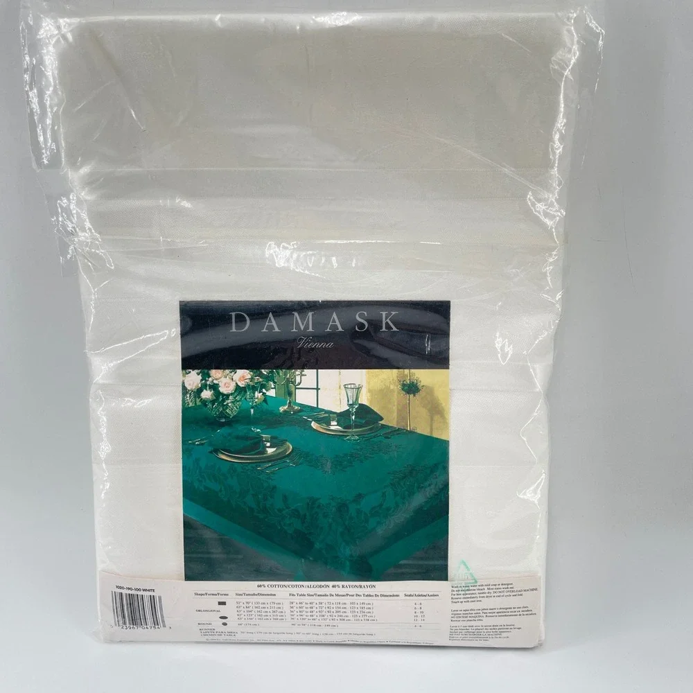 Kemp & Beatley Vienna Damask White Tablecloth 63x104 Oblong Cotton Rayon